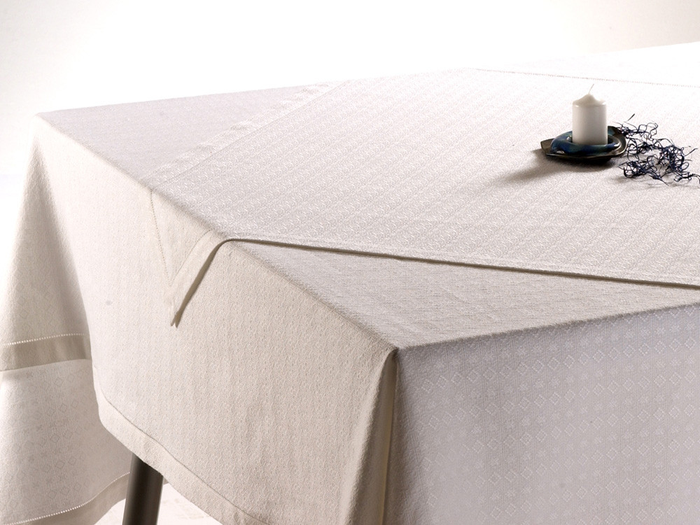 Raute Halbleinen Tischdecke 140x180 cm mit Hohlsaum